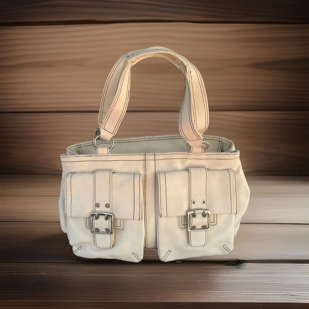 Wilson's Leather Shoulder Bag Women's Soho Purse Double Pocket Off White Y2K